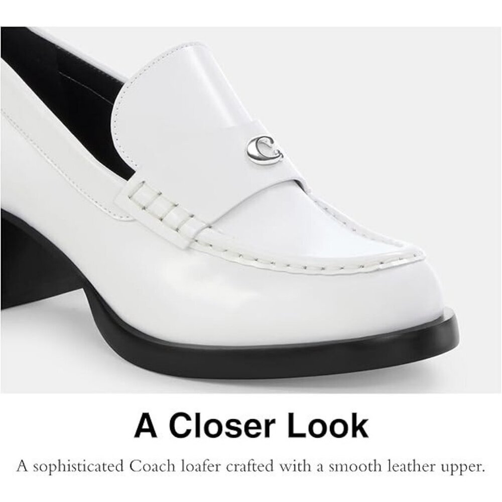 Coach Women's Size 10 Optic White Natalie Leather Loafer Shoes 2" Block Heel - Picture 4 of 4